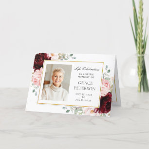 Burgundy Blush Floral Greenery Photos Funeral Program