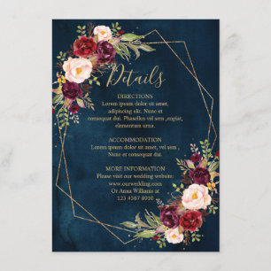 Burgundy Blush Floral Modern Geometric Details Enclosure Card