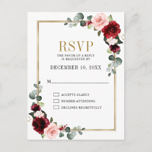 Burgundy Blush Floral Modern Geometric RSVP Postcard