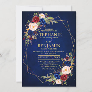 Burgundy Blush Floral Modern Geometric Wedding Invitation