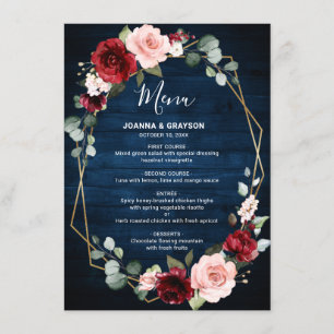 Burgundy Blush Floral Modern Geometric Wedding Menu