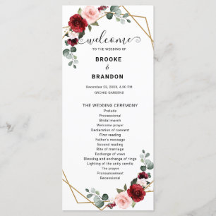 Burgundy Blush Floral Modern Geometric Wedding Program