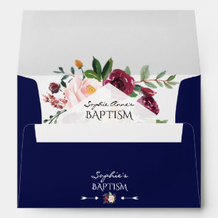 Burgundy Blush Floral Navy Blue Geometric Baptism Envelope