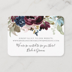 Burgundy Blush Floral Navy Elegant Foliage Wedding Business Card