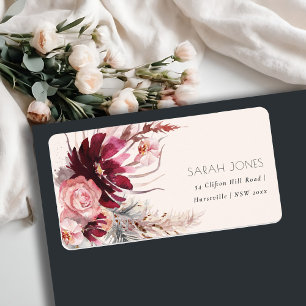Burgundy Blush Floral Pampas Grass Address Label