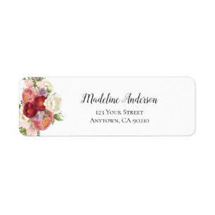 Burgundy Blush Floral Peony  Custom Return Address Label