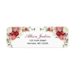 Burgundy Blush Floral Peony Custom Return Address Label
