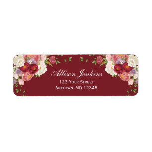 Burgundy Blush Floral Peony Custom Return Address Label