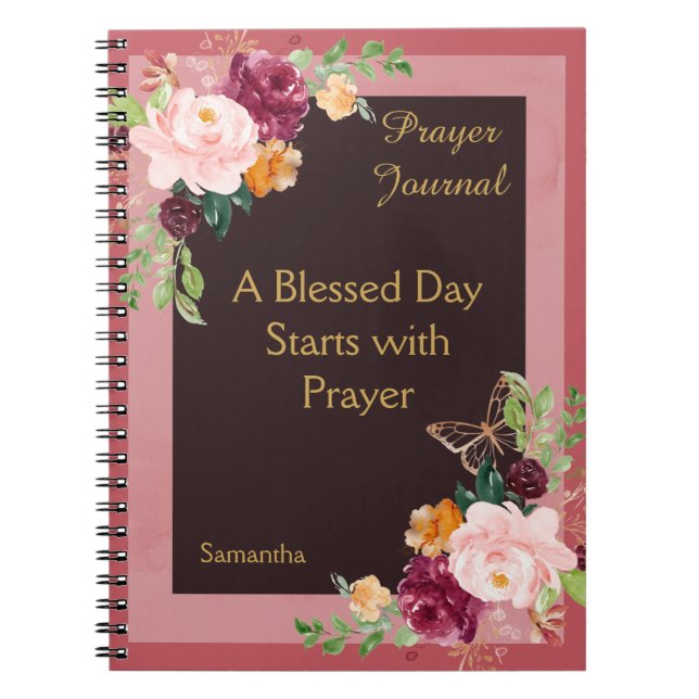 Burgundy Blush Floral Personalised Prayer Journal (Front)