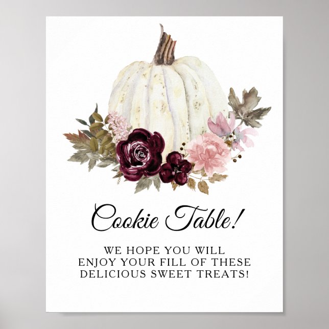 Burgundy Blush Floral Pumpkin Cookie Table Sign (Front)