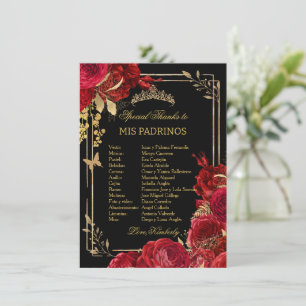 Burgundy Blush Floral QUINCEAÑERA Padrinos Card