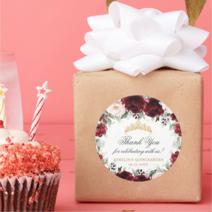 Burgundy Blush Floral Quinceañera Tiara Princess  Classic Round Sticker