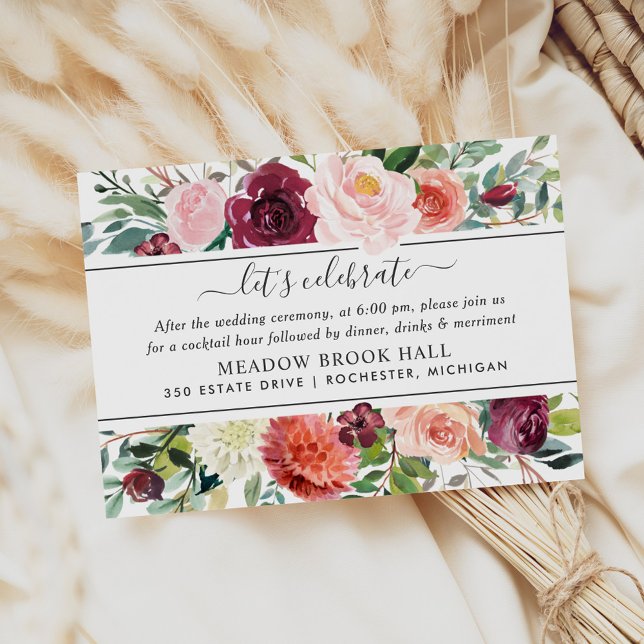Burgundy Blush Floral Reception Details Enclosure Card (Creator Uploaded)