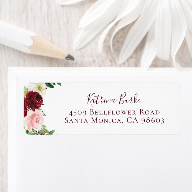Burgundy Blush Floral Return Address Label (Insitu)