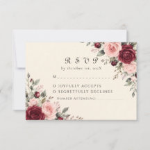 Burgundy & Blush Floral Rose Wedding RSVP Card