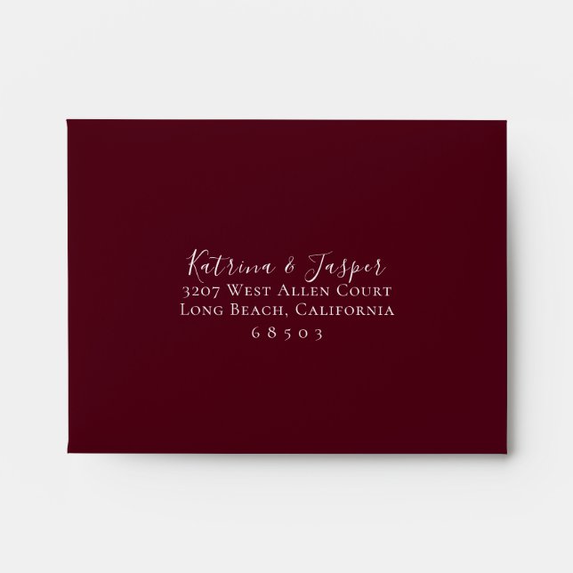 Burgundy Blush Floral RSVP Return Address Envelope (Front)