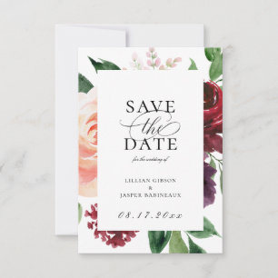 Burgundy Blush Floral Save the Date Announcement