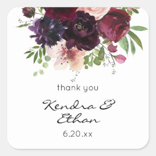 Burgundy & Blush Floral Thank You Square Sticker
