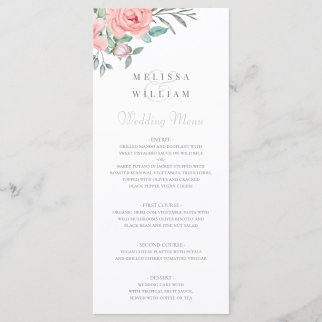 Burgundy Blush Floral Watercolor Wedding Menu (Front)