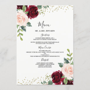 Burgundy & Blush Floral Wedding Engagement Dinner Menu