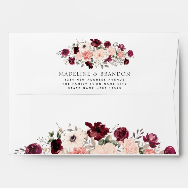 Burgundy Blush Floral Wedding Envelope (Back (Top Flap))