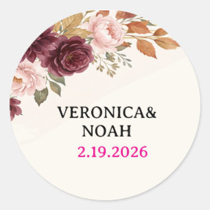 Burgundy Blush Floral Wedding Favour Sticker