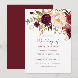 Burgundy Blush Floral Wedding Invitation