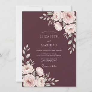 Burgundy Blush Floral Wedding Invitation