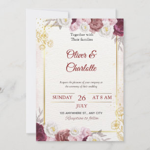 Burgundy Blush Floral Wedding Invitation Card