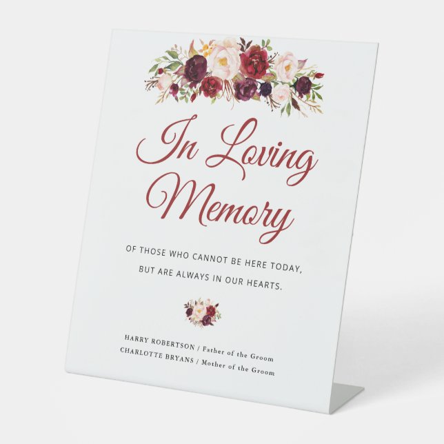 burgundy blush floral wedding memorial sign (Front)