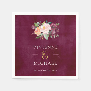 Burgundy Blush Floral Wedding Napkin
