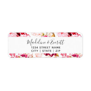 Burgundy & Blush Floral Wedding Return Address Label