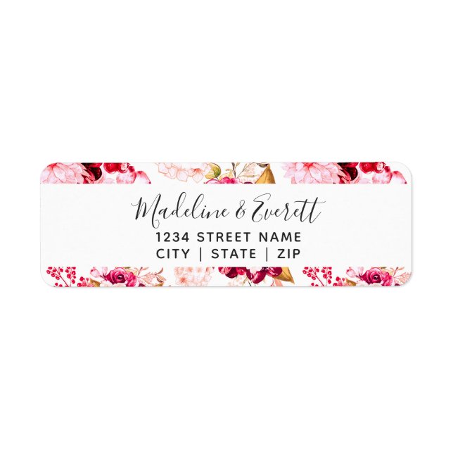 Burgundy & Blush Floral Wedding Return Address Label (Front)