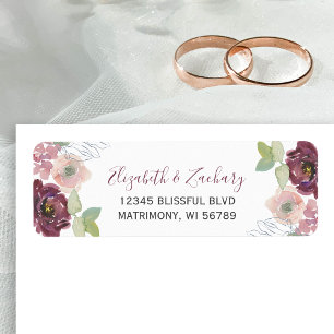 Burgundy Blush Floral Wedding Return Address Label