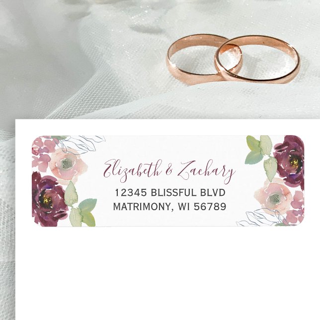 Burgundy Blush Floral Wedding Return Address Label (Creator Uploaded)