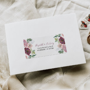 Burgundy Blush Floral Wedding RSVP Address Label