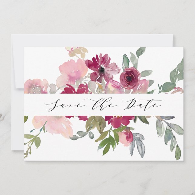 Burgundy & Blush floral Wedding Save The Date (Front)