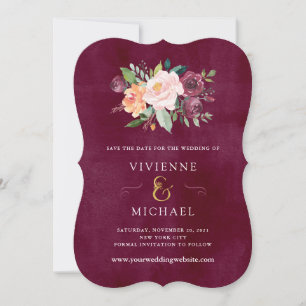 Burgundy Blush Floral Wedding Save the Date