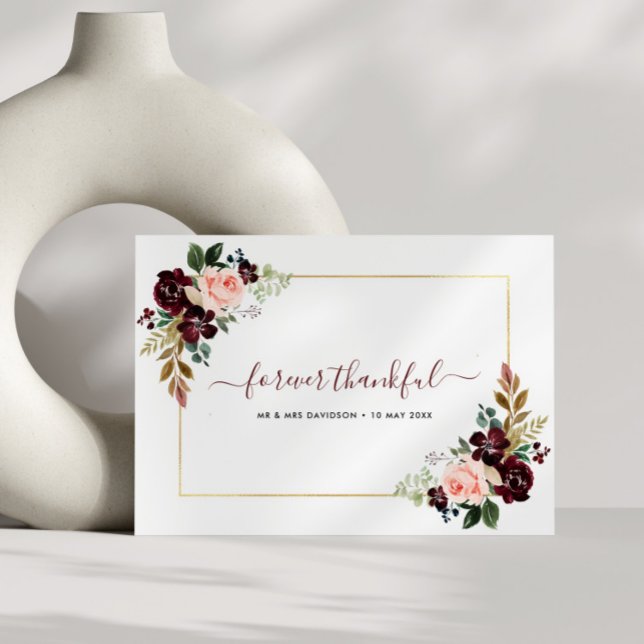 burgundy blush floral wedding thank you card (Creator Uploaded)