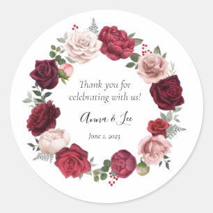 Burgundy Blush Floral Wedding Thank You Stickers 