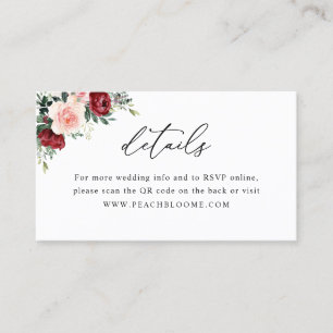 Burgundy Blush Floral Wedding Website Details Card