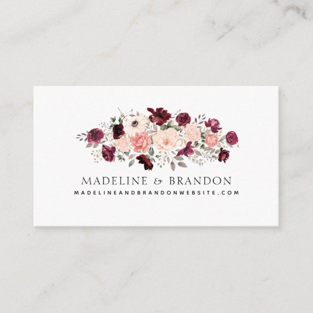 Burgundy Blush Floral Wedding Website Enclosure Card (Front)