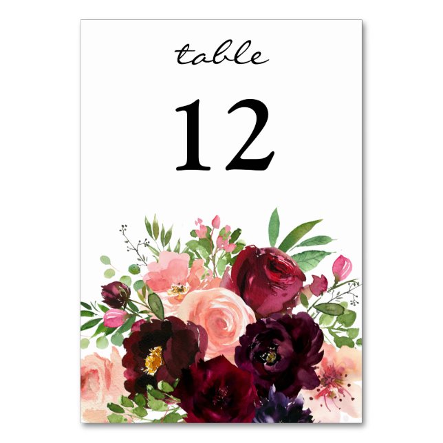 Burgundy & Blush Floral - white 3 Table Number (Back)