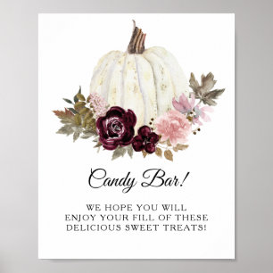 Burgundy Blush Floral White Pumpkin Candy Bar Sign