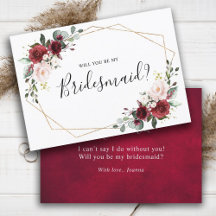 Burgundy Blush Floral Will You Be My Bridesmaid