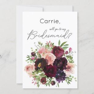 Burgundy & Blush Floral Will You Be My Bridesmaid? Invitation