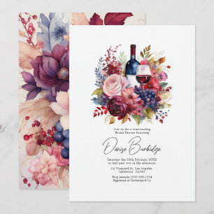 Burgundy & Blush Floral Wine Tasting Bridal Shower Invitation