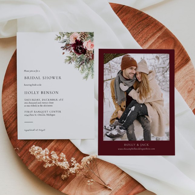 Burgundy Blush Floral Winter Bridal Shower Invite (Creator Uploaded)