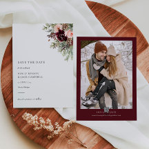 Burgundy Blush Floral Winter Wedding Save the Date