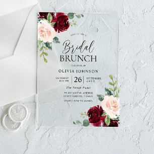Burgundy & Blush Flowers Bridal Shower Brunch  Acrylic Invitations